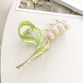 1Pc Pink Lily of The Valley Flower Hair Clips, Large Metal Claw Clip,Orchid Clamps,Lily Jaw Clamp Styling Accessories for Thick Thin,Hair Accessories