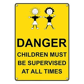 Weatherproof Plastic Vertical Danger Children Must Be Supervised at All Times Sign with English Text and Symbol