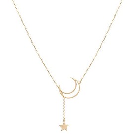 Moon and Star Neclace for Women Long Gold Crescent Moon Star Pendant Lariat Necklaces for Women Girls