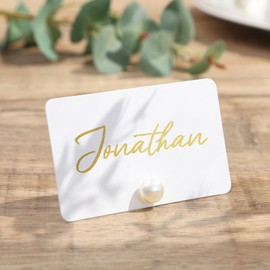 UNIQOOO - Set of 12 Decorative Pearl Holders Bulk, Elegant Name Card Holder Set, for Wedding Table, Dessert Table Decor, Retail Store, Business Card,