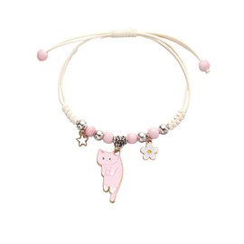 Fuqimanman2020 Cute Cat Bracelet Kawaii Kitten String Rope Chain Braided Bracelet with Flower - Adjustable Cat Lover Jewelry - Pink