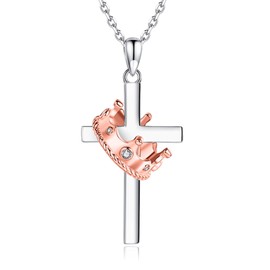 ZLILIJAN Crown Cross Necklace 925 Sterling Silver Dainty Crown Necklace Cross Necklace with Crown First Communion Necklace Jewelry Gifts for Women, adjustable, Sterling Silver, Cubic Zirconia