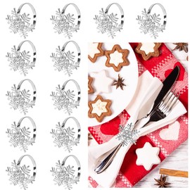 LANSKYLAN Pack of 12 Napkin Rings Metal Napkin Buckle Christmas Napkin Holder Snowflake Silver Napkin Ring Napkin Holder Napkin Rings for Christmas Table Wedding Birthday