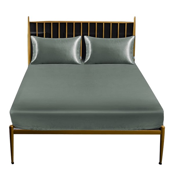 Thmyo 3-Piece Satin Bedding Set,Satin Fitted Sheet with Pillowcases,Soft Comfort