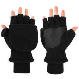 CINECE Gloves, Cold Protection, 2-Way, Smartphone Compatible, Fingertips, Mittens, Thick, Anti-Slip, Windproof, Thermal, Warm, Winter, Outdoors, Bicycle, Commute, School, Sports, Running (Women's, Black)