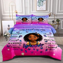GRAT TIOC Black Girl Comforter Set Queen for Kids Teens,God Says You are Comforter Set for Black Women,Black Girl Magic Bedding Set,African American Girl Bed Bedroom Set