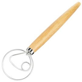 TEEVEA Danish Dough Whisk Stainless Steel Hook Baking Tool for Bread Sourdough Pizza Pastry Blending Dutch Hand Mixer with Wooden Handle Making