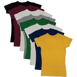 MISS POPULAR Girls' 8-Pack Super Soft Polycotton Short Sleeve Crew Neck T Shirts, Assorted Color Solid Tees (7/8, Combo B)