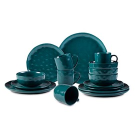 Home VSS, 16-Piece Dinnerware Set Service for 4, Plates and Bowls Set, Microwave and Dishwasher Safe,Scratch Resistant, Turquoise