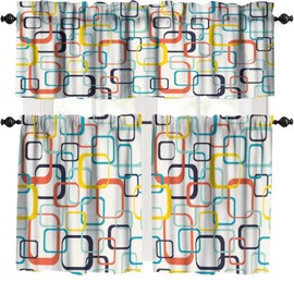 Cortinas de cenefa de cocina de mediados de siglo, abstractas, geométricas de mediados de siglo, retro, con impresión moderna, tratamientos de ventana pequeña para cocina, sala de estar, cenefas de