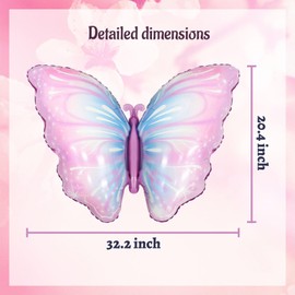 ZHENGYE 3 Pieces Butterfly Balloons Foil Mylar Balloons Butterfly Themed Party Decoration for Wedding Baby Shower Women Girls Birthday Party Decoration Supplies(Purple)