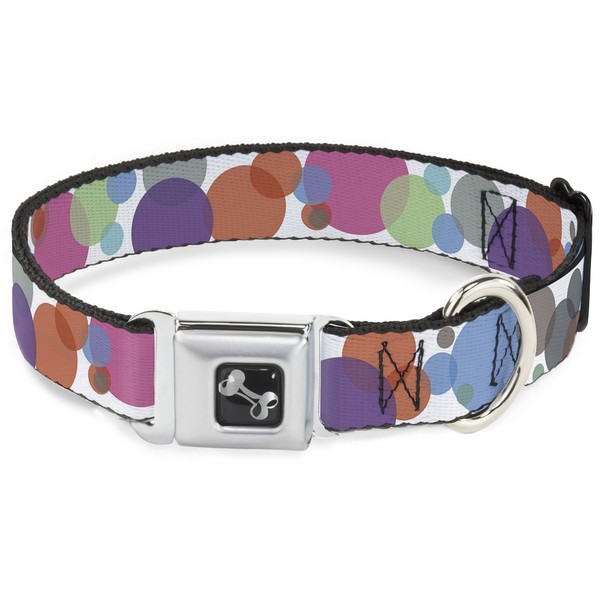 Buckle-Down Seatbelt Buckle Dog Collar - Dots White/Transparent Multi Color - 1" Wide - Fits 15-26" Neck - Large