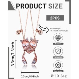 KEMUZ Freundschaftskette Fuchs Design Goldfarben für Mädchen, Symbolische BFF Kette mit Karabinerverschluss, Personalisierbares Geschenk für Beste Freundin, Geburtstag, Weihnachten