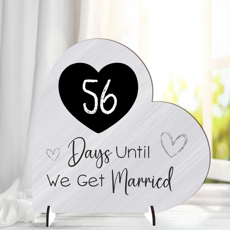 Wedding Countdown Plaque - Medium MDF Wood Heart-Shaped Keepsake -