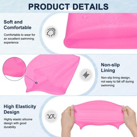 M METERXITY 6-Pack Silicone Swim Cap, 7.3" Opening 7.9" H Durable Swimming Hat Unisex Non-Slip Waterproof Swimming Caps for Pool Training [Black/White/Light Grey/Lake Blue/Purple/Pink]