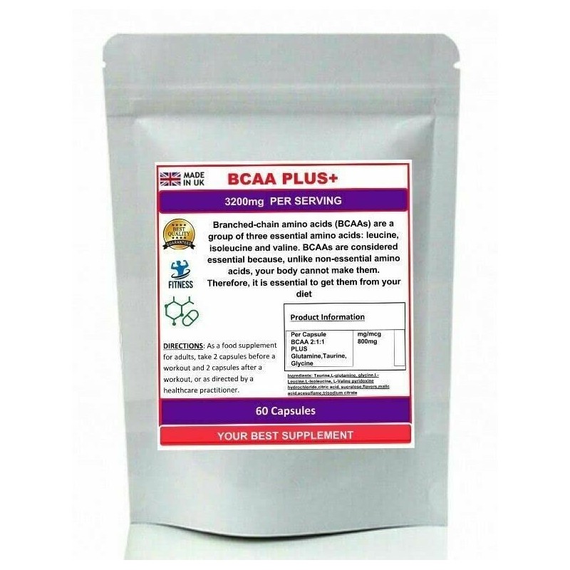 BCAA Branched Chain Amino Acid Plus+ GLUTAMINE,Taurine,GLYCINE SuperStr Capsules 120