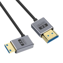 Duttek Right Angle HDMI Mini HDMI Converter Cable Short, 8k Mini HDMI to HDMI Short Cable 1FT/30CM, 48Gbps Mini HDMI 2.1 Cord, Ultra Thin Right Angle Mini HDMI to HDMI Male Converter Cable Supports