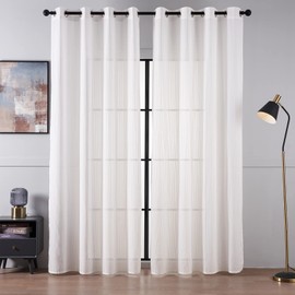 Topfinel Curtains with Eyelets White Transparent Curtains Bedroom Curtain Living Room 225 cm Long Curtains Eyelets Curtains & Drapes Window Curtains 140 Wide