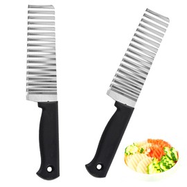 2 PCS Crinkle Cutter Potato Chip Crinkle Cutter Crinkle Chip Cutter Crinkle Cut Stainless Steel Handheld Wavy Blade Vegetable Slicer for Fruits and Vegetables Waves Shape Cutting