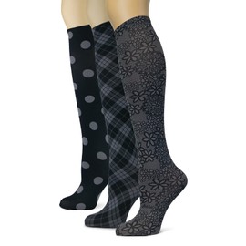 Sox Trot Gray Paisley Floral and Polka Dot Knee High Trouser Socks, 3 Pair Sock Pack, Shoe Sizes 5-10, (3 Paisley Etcetera)
