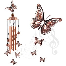 IYARA CRAFT Butterfly Wind Chime, Copper Wind Chime, Lucky Butterfly Decor Gift, Garden Decor, Yard Décor Outside, Butterfly Gifts