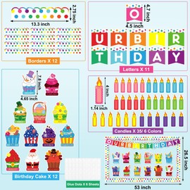 Aneco Happy Birthday Bulletin Board Decorations Cupcake Cutouts Border Trim Birthday Calendar Poster Party Supplies for School Home Wall Decor Supplies