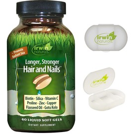 Irwin Naturals Longer, Stronger Hair and Nails - Promotes Vibrant Shine Texture & Strength - 60 Liquid Softgels with Pill Case