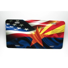 DIGIART INTERNATIONAL WAVING ARIZONA STATE FLAG AMERICAN FLAG METAL CAR NOVELTY LICENSE PLATE AUTO TAG