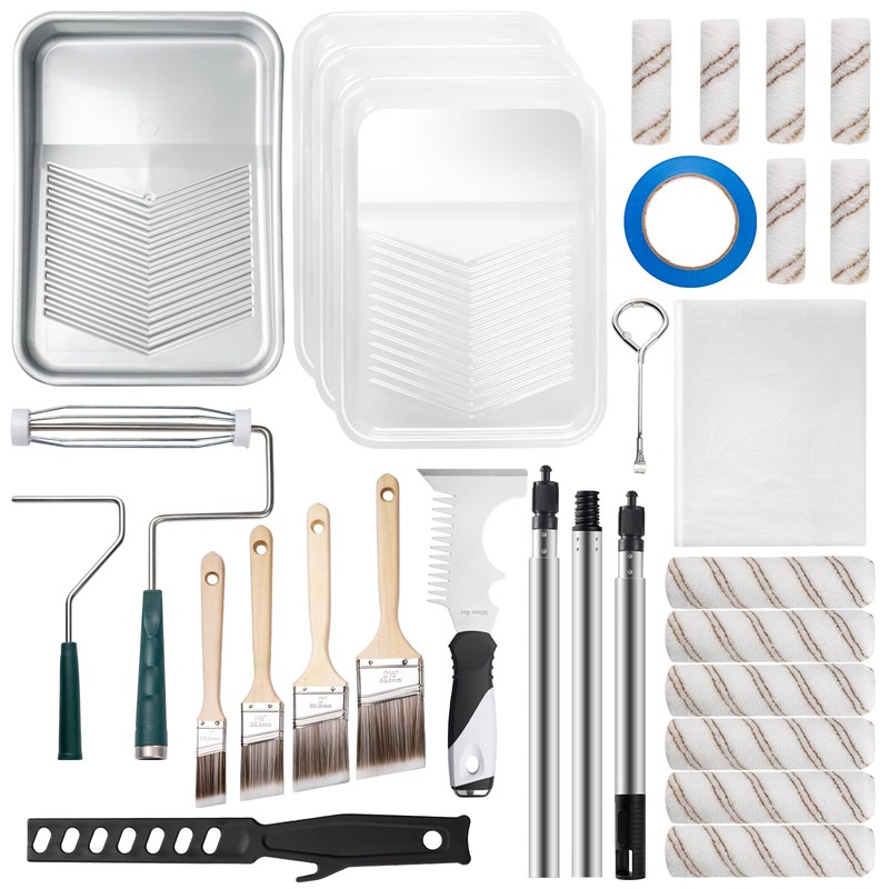 Mister Rui 28 Pack Paint Roller Kit with Extension Pole,
