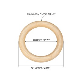 uxcell 3Pcs 100mm(4-inch) Natural Wood Rings, 15mm Thick Smooth Unfinished Wooden Circles for DIY Crafting, Knitting, Macrame, Pendant