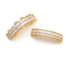 18K Gold Plated Iced Out Grillz CZ Zircon Hip Hop Teeth Grillz Caps Top and Bottom Set for Your Teeth