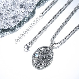 CRWENG Dragon Necklace for Men 925 Sterling Silver Dragon Moonstone Pendant 3D Dragon Jewellery Unisex Birthday Gift