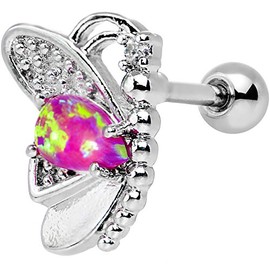 Body Candy Steel Pink Synthetic Opal Clear Accent Butterfly Left Cartilage Earring 16 Gauge 1/4"