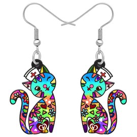 LONYOO Acrylic Cute Cat Earrings Dangle Funny Design Jewellery Novelty Kitten Gifts for Women Girls Charms Accessories (Multicolor)