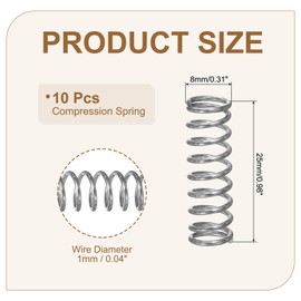 sourcing map Small Compression Spring 8 mm OD 1 mm Wire Diameter 25 mm Free Length 304 Stainless Steel Extension Spring for Shop Home Repairs DIY Projects (Silver Tone, Pack of 10)
