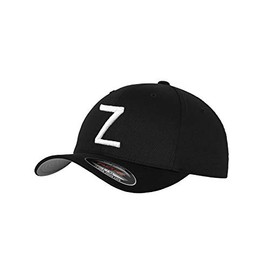 Gidutex Flexfit Original Black Baseball Cap Wooly Combed Hat Including Initial Letters in 3D Stick White (Wooly Combed) - Z, size: L-XL