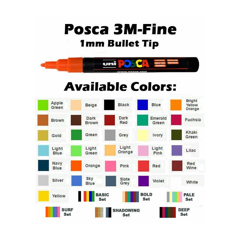 POSCA Uni Posca PC3MP.6 Water-Based Paint Marker, Fine Point, Pastel