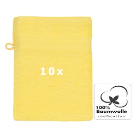 10 Pieces Set Wash Mitts Facecloths PREMIUM colour yellow 100% cotton size 16x21 cm with cord hanger