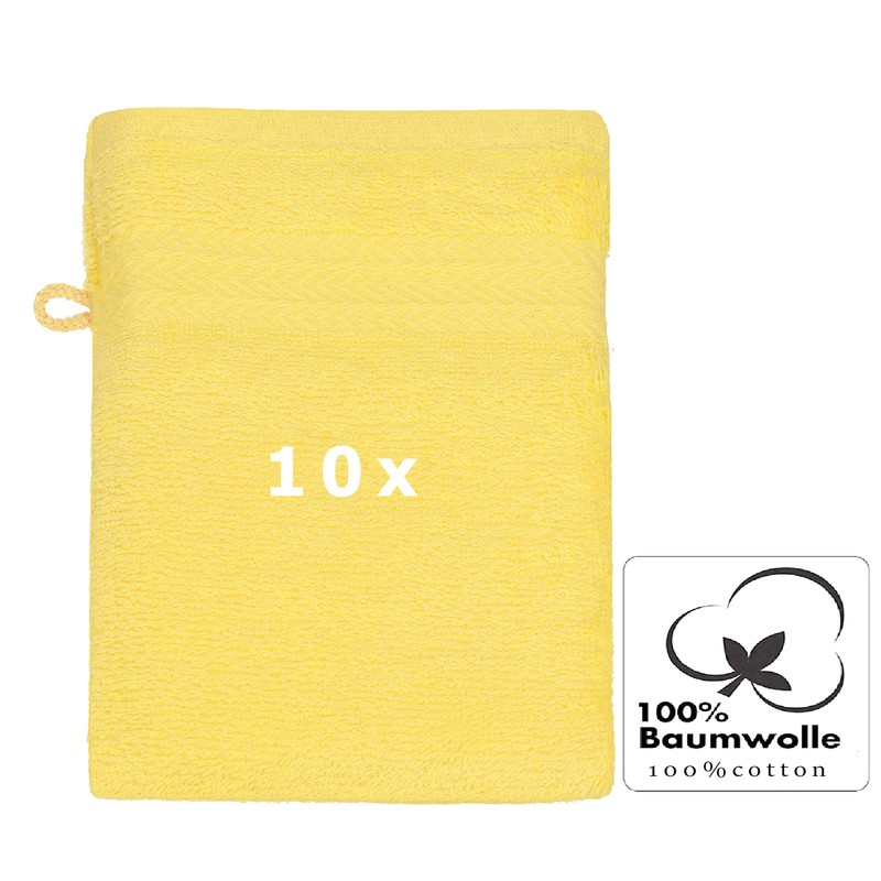 10 Pieces Set Wash Mitts Facecloths PREMIUM colour yellow 100%