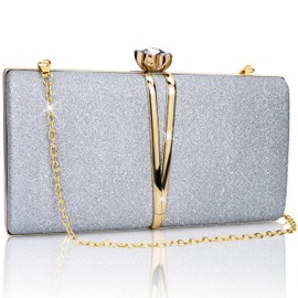 Farcauo Clutch Women's Evening Bag Women's Small Shoulder Bag with Removable Chain Crossbody Bag Glitter Evening Bag, #a silver handbag