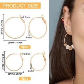BENECREAT 16 Pieces 2 Sizes Genuine 18K Gold Plated Hoop Earrings Round Brass Bead Hoop for DIY Jewellery Earrings Accessories Pin 0.6mm