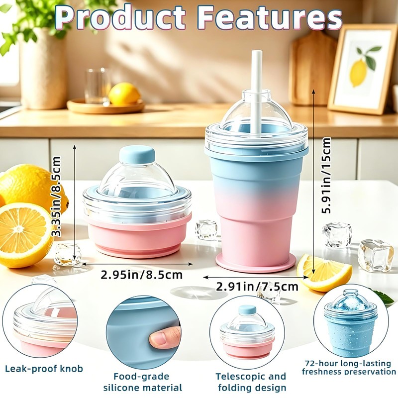2-in-1 Silicone Ice Ball Cup, Collapsible Ice Cube Cup with