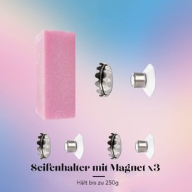 Set of 3 Magnetic Suction Cup Soap Holder | Premium Quality | Simple Design & Strong Attachment | Stainless Steel | Wall Mount | No Drilling | Bathroom | Kitchen | 250 g