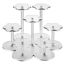 Acrylic Riser Display Shelf Stand, 7 Pieces, Transparent Acrylic Stand for Presentation, Anime Figures, Cosmetics, Crafts, Jewellery Stand, Cupcake, Buffets, Dessert (Transparent Flower Shape)