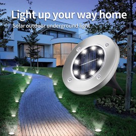 Aogist 12 Pack Solar Disk Lights - 8 LED In-Ground Outdoor Landscape Lights for Pathway, Yard, Walkway, Patio, Lawn Path (Cold White)