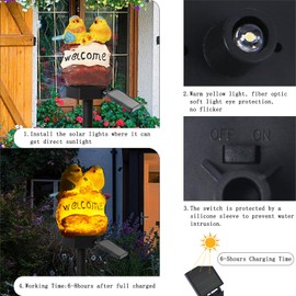 Solar Decor Lights, Welcome Birds Solar Powered Outdoor Garden Light, Resin Animal LED Lights with Stake, Waterproof Solar Stake Lights Decoration for Patio Yard Art Garden Lawn (Yellow)