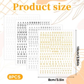 8 Sheets Nail Art Stickers for Gel Nails Letters, 3D Self Adhesive Black White Gold Silver Letter Nail Stickers, English Alphabet Nail Decals, Nail Art Supplies for Women DIY Nail Decoration