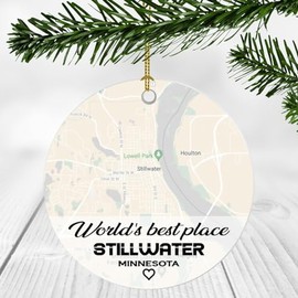 World's Best Place Stillwater Minnesota Ornament New Home with Map City Stillwater MN - Housewarming Gift for Friend, World's Best Stillwater Ornament 3 Inch Plastic Circle