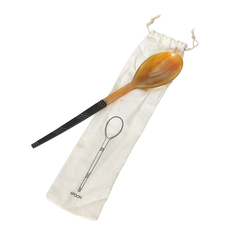 Bloomingville Horn Serving Spoon in Printed Drawstring Bag