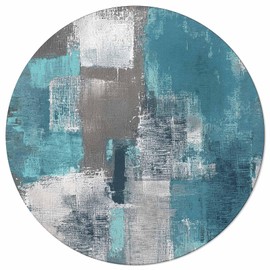 Large Round Area Rug for Living Room Turquoise and Grey Abstract Art Painting Teal Decorative Rug Carpet Floor Mat Yoga Mat for Bedroom Kids Room Home Decor 4 ft